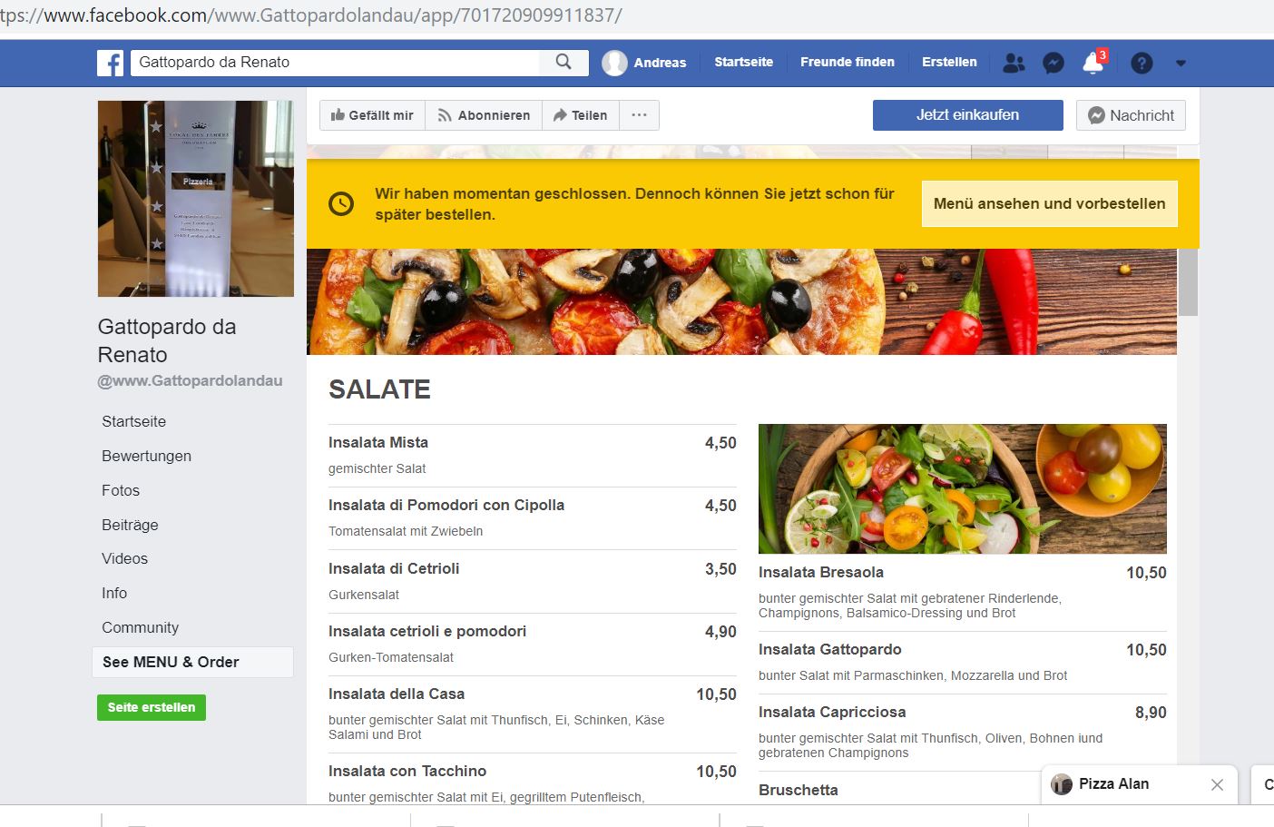 Facebook Essensbestellsystem Integration